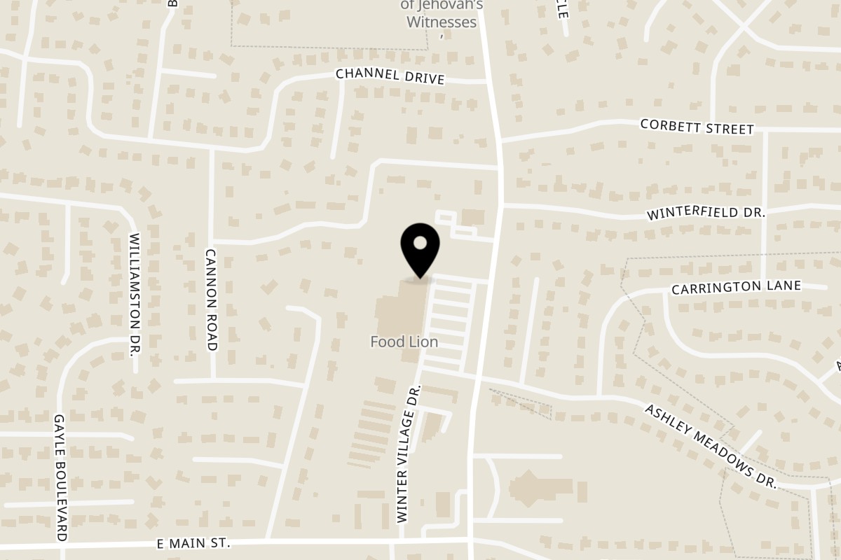 Map showing the location of Meating Ground Cafe on 4810 Old Tar Road in Winterville